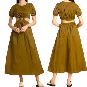 NWT! STAUD Calypso Cut-Out Maxi Dress Olive Size XL